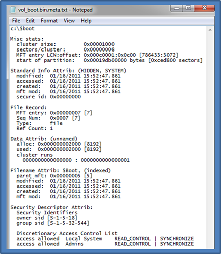 NTFS metadata extraction