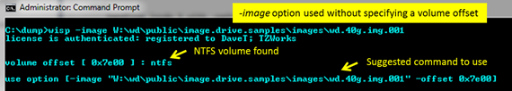 Finding the NTFS volume offsets in an image