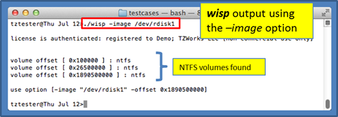 Using wisp to find NTFS volumes